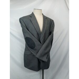 Stafford Essentials Wool Blazer Sport Coat 48R Grey‎ Check Elbow Patches Classic
